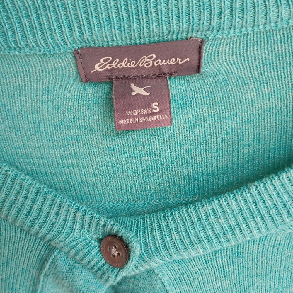 Eddie Bauer Womens Small Turquoise Cardigan Sweater Spring Cotton Blend Soft - Picture 3 of 6